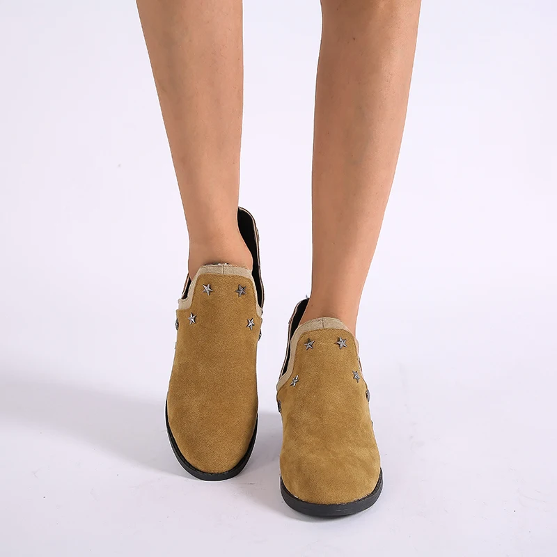 Ботильоны для женщин, повседневная обувь на низком каблуке без шнуровки с круглым носком винтажные женские туфли из искусственной кожи, большие размеры, г. Осенняя женская обувь, B06