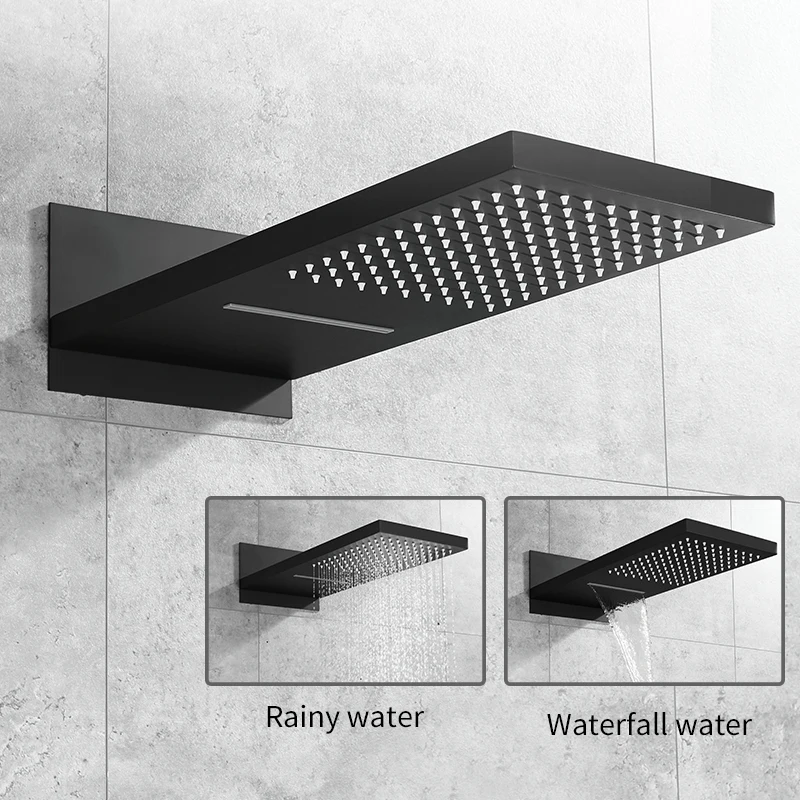 Douche Kranen Matte Black Wall Mount Badkamer Kraan Set Regenval