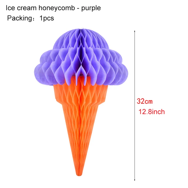 Ice Cream Summer Party Decoration Honeycomb Hanging Decor Boy Birthday Baby Shower Tropical Hawaiian Ice Cream Banner Supplies purple