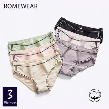 

50S Cotton Panties Underwear Women Sexy Breathable Healthy Low Waist Underpants Ladies Skin-Friendly Briefs Lingerie 3pcs/Lot