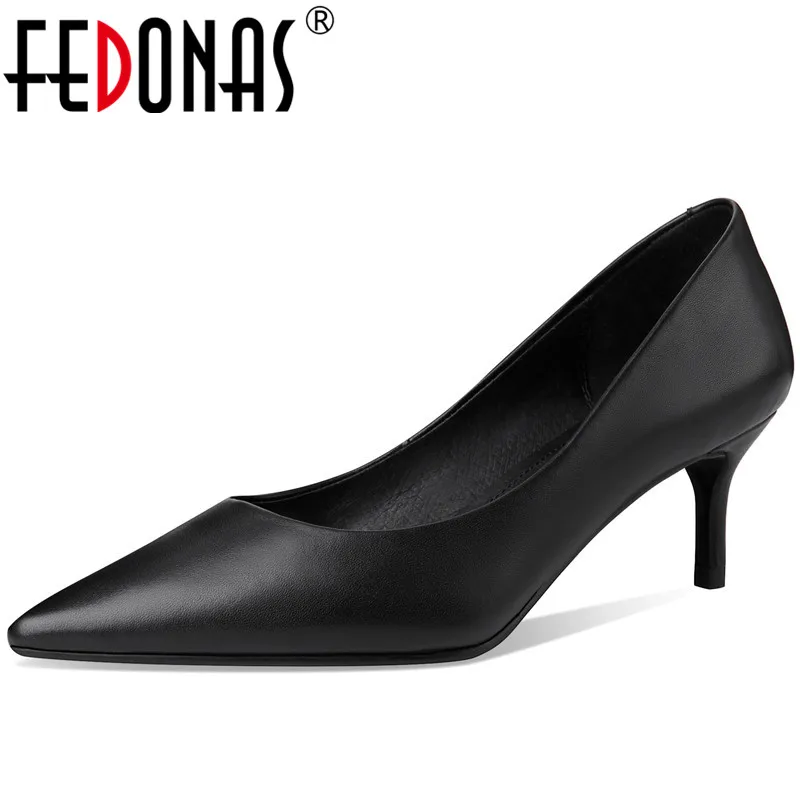 

FEDONAS Women Shallow High Heels Pumps Basic Cow Leather Prom Shoes Working Wedding Spring Summer Elegant Newest Shoes Woman