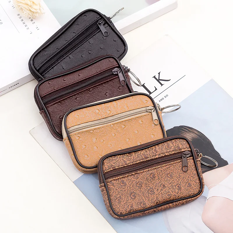 

New Purse PU Men's Fashion Leather Card Case Short Key Case Zip Coin Bag Clutch Coin Purse