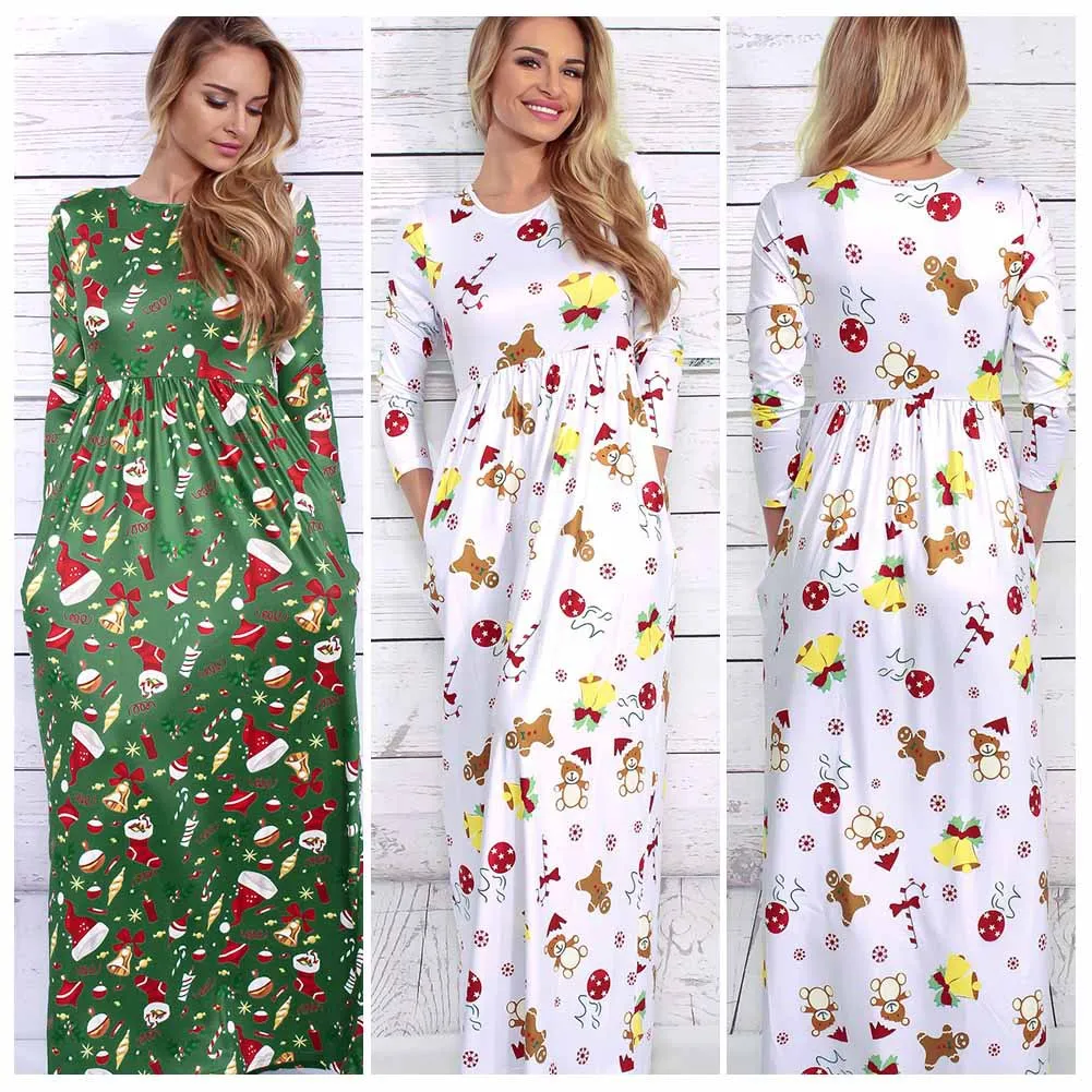 

Christmas Dress Women Santa Claus Long Dress New Year Festival Party Bodycon Casual Vintage Autumn Winter Dress Ladies Female