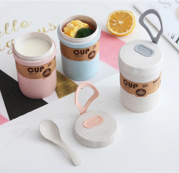 300ml Healthy Material Wheat Straw Sealed Soup Cup With Lid Water Brea_A0_1