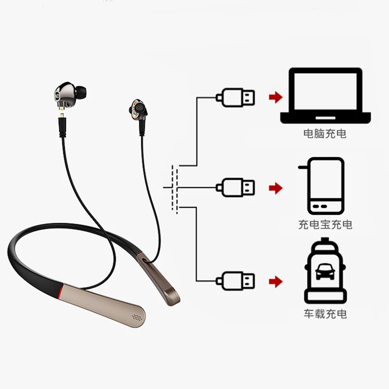 Беспроводные наушники Bluetooth 5,0 спортивные наушники-вкладыши Hifi наушники с шейным ободом стерео наушники с четырьмя движущимися катушками для телефонов