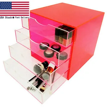

NEW! DELUXE NEON MAKEUP ORGANIZER - ACRYLIC 4 TIER DRAWER COSMETIC DISPLAY CASE