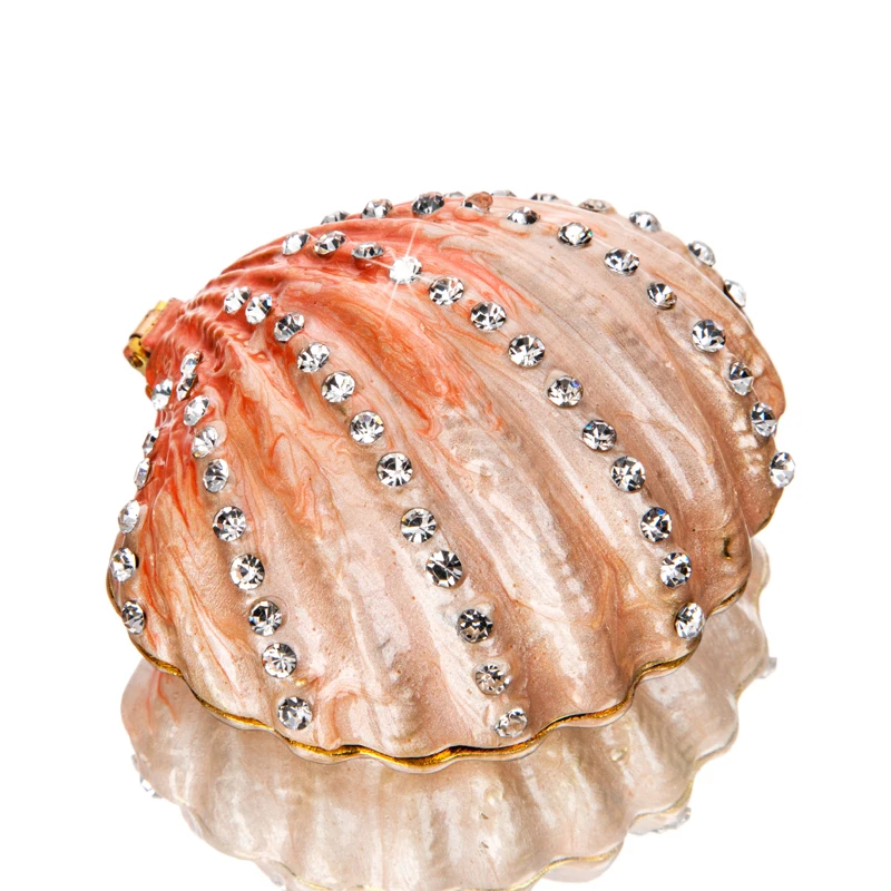 Silver Mussel Hinged Trinket Box Wedding Ring Holder Metal Seashell Figurine For Ring Display 