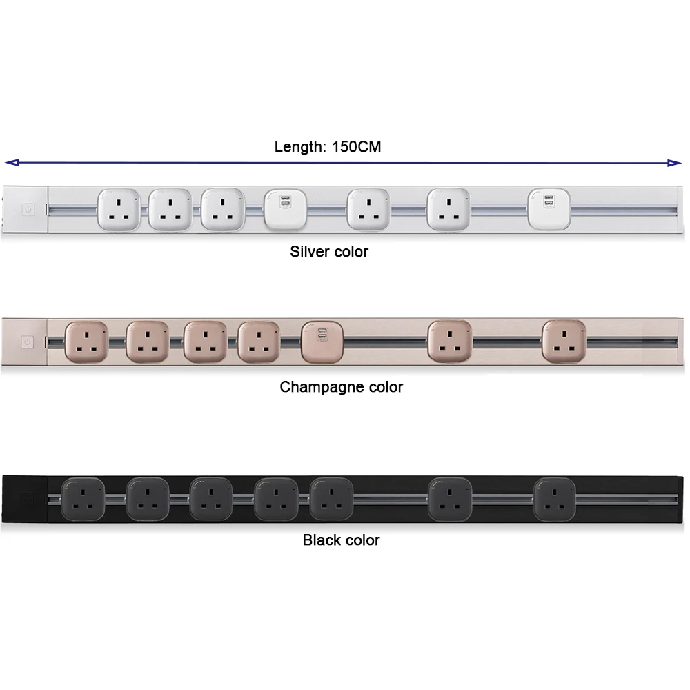 

Electrical Plug Socket 16A 4000W Track Wall Socket Multi-Functional Socket 150CM For Kitchen Living Room Bedroom