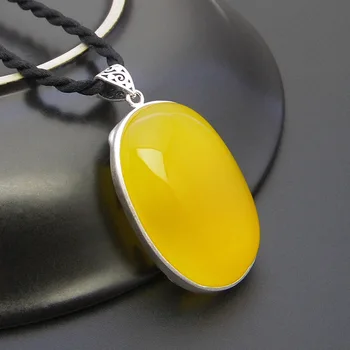 

FNJ 925 Silver Pendant Hand Lotus Flower Hang Yellow Stone Pure S925 Thai Silver Pendants Women for Jewelry Making