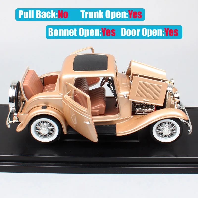 Детская Классика 1/18 Ретро 1932 модель ford B 3-Window Coupe Deuce Gold car scale Diecasts& Toy Vehicles авто металлический сувенир