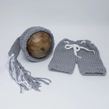 

Handmade Knitting Hat Pants Set Baby Clothing Set for 0-6 Months Winter Baby Costumes Suits Newborn Baby Photography Props Boys