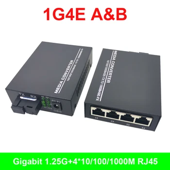 

1G4E 1 pair 20KM Gigabit 4 Port Fiber optic gigabit ethernet switch Single Mode Single Fiber Media Transceiver