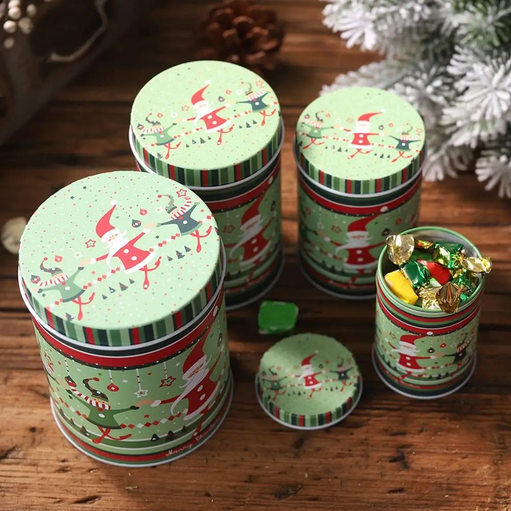 

40# 4Pcs Cute Christmas Candy Box Santa Elk Print Cans Jar Empty Storage Bottle Candy Jar Container Christmas Gift Supplies New