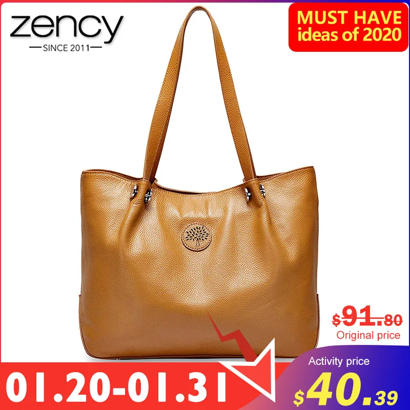 Zency Large Capacity Women Shoulder Bag 100% Genuine Leather Handbag Simple Fashion Lady Crossbody