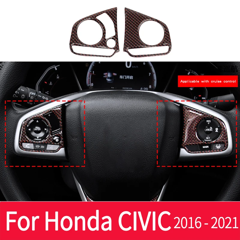 Thenice for 10th Gen Civic Real Carbon Fiber Steering Wheel Trims Interior Wheel Cover Decoration for 2016 2017 2018 2019 Honda Civic with logo 