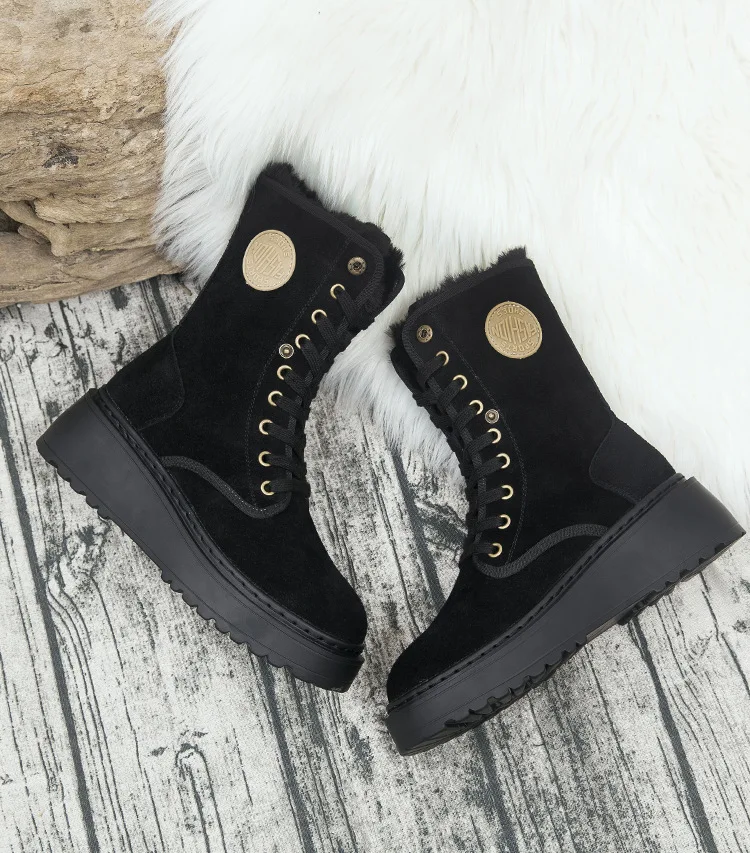 SWYIVY Genuine Leather Boots Women Winter Shoes Rubber Fashion Booties New Snow Boots Ladies Short Plush Solid Women Shoes