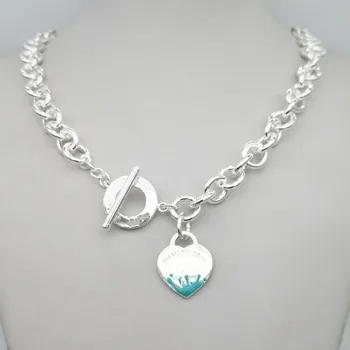 

1: 1 sterling silver 925 classic exclusive blue splash enamel heart-shaped ladies necklace jewelry holiday gift