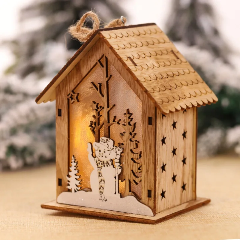 Светодиодный светильник, Рождественский деревянный Свадебный кулон, светящийся домик, Рождественский деревянный дом, ночник, украшение дома