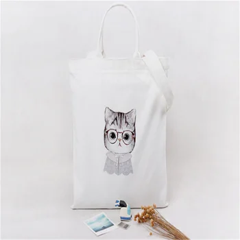 

2 Color Lovely Cat Raged Sheep Fashion Cotton Grocery Tote Shopping Bags Folding Cute Cats Printed Shopping Cart Eco Grab Bag