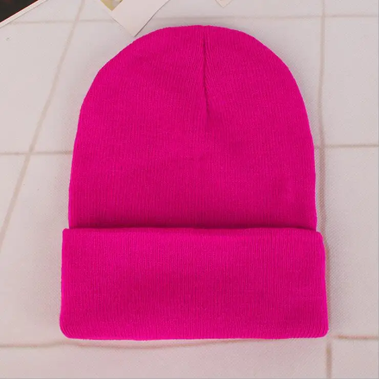 Модные зимние шляпы для женщин Billie Eilish Beanie Hat, однотонная шапочка, зимняя мужская Кепка в стиле хип-хоп, танцевальная уличная Черная шапка - Цвет: Rose Red