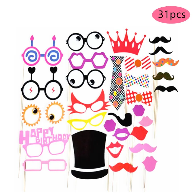 31pcs Happy birthday Свадебные украшения Mr Mrs просто женатый Фотофон фото реквизит забавные очки маска День рождения, вечеринка, фото стенд реквизит Выпускной деко - Цвет: 31pcs Happy birthday