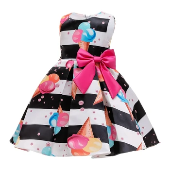 

Sundae Angel Stripe Print Party Dress For Kids Girl Birthday High Waist Big Bowknot Ruffles Princess Ball Gown Dresses Clothing