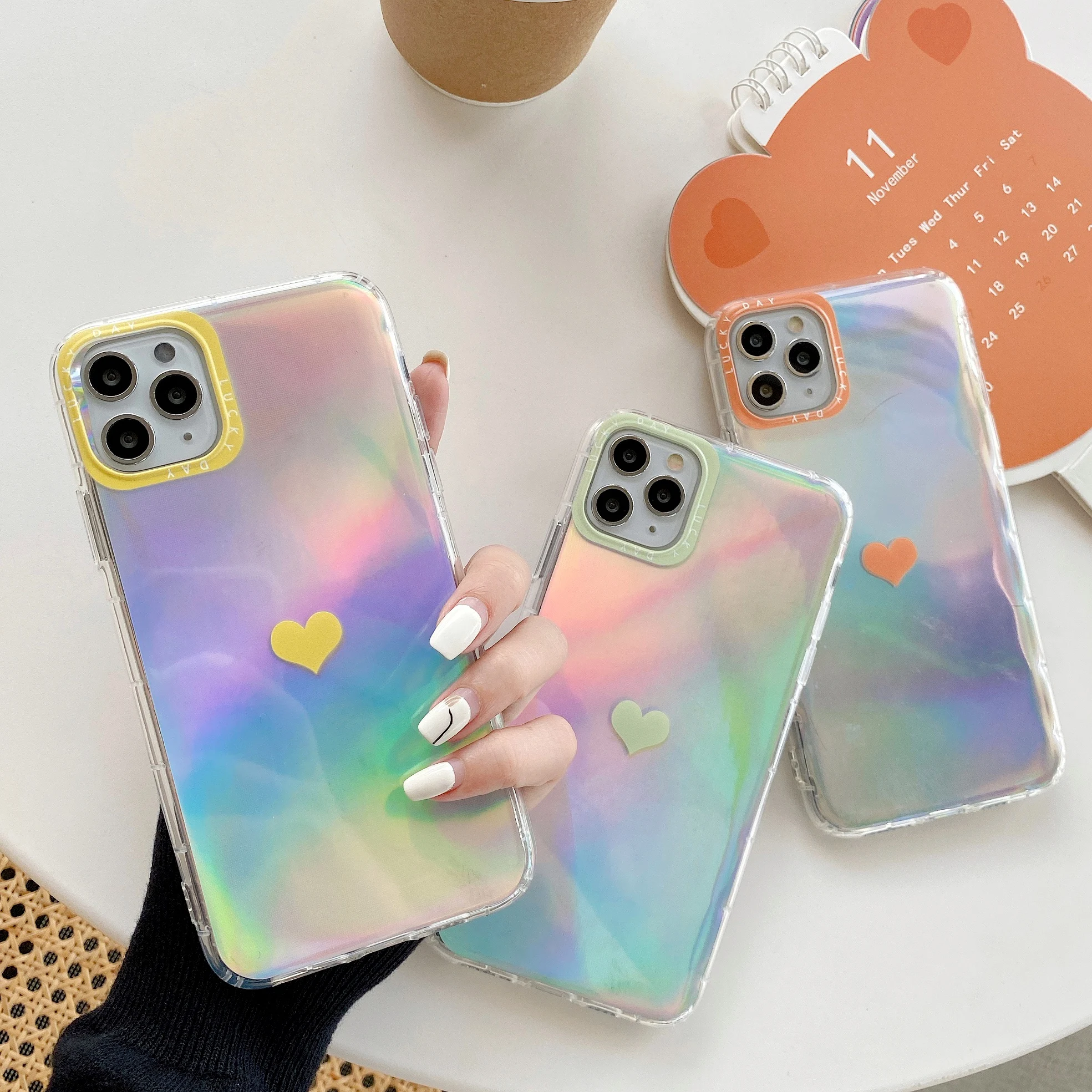 Чехлы с радужным лазером Ins Love Heart для iPhone X XS Max XR прозрачные мягкие чехлы 11 6 6S 7 8 Plus