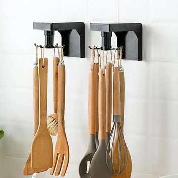 

360 Degrees Rotated Kitchen Hooks Self Adhesive 4/6 Hooks Home Wall Door Hook Handbag Clothes Ties Bag Hanger Hanging Rack