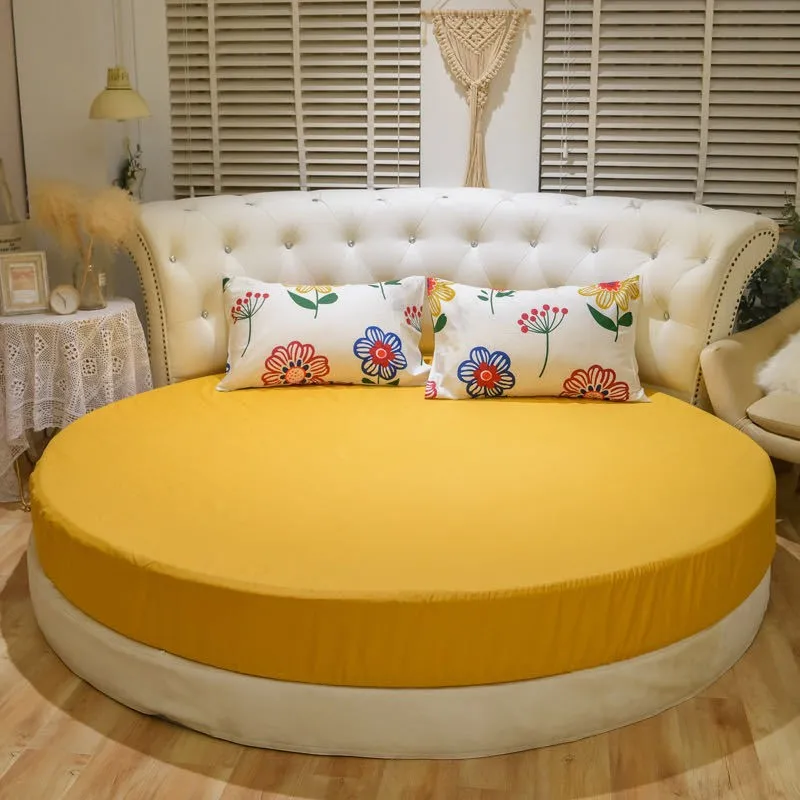 Printing Round Bed sheet 100% Cotton Fitted sheet with Elastic Themed Hotel Motel Mattress Cover no pillowcase 2
