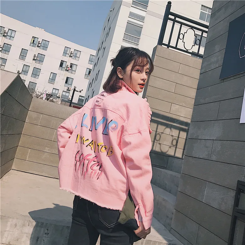 

2018 Autumn Shoot Korean-style WOMEN'S Jacket Short Loose-Fit Harajuku BF with Holes Jeans Coat Women's Spring And Autumn Studen