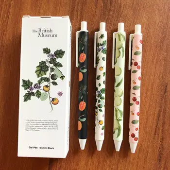 

4 Pcs 0.38mm Cute Plant Fruit Gel Pen Press Black Ink Neutral Pens School Supply