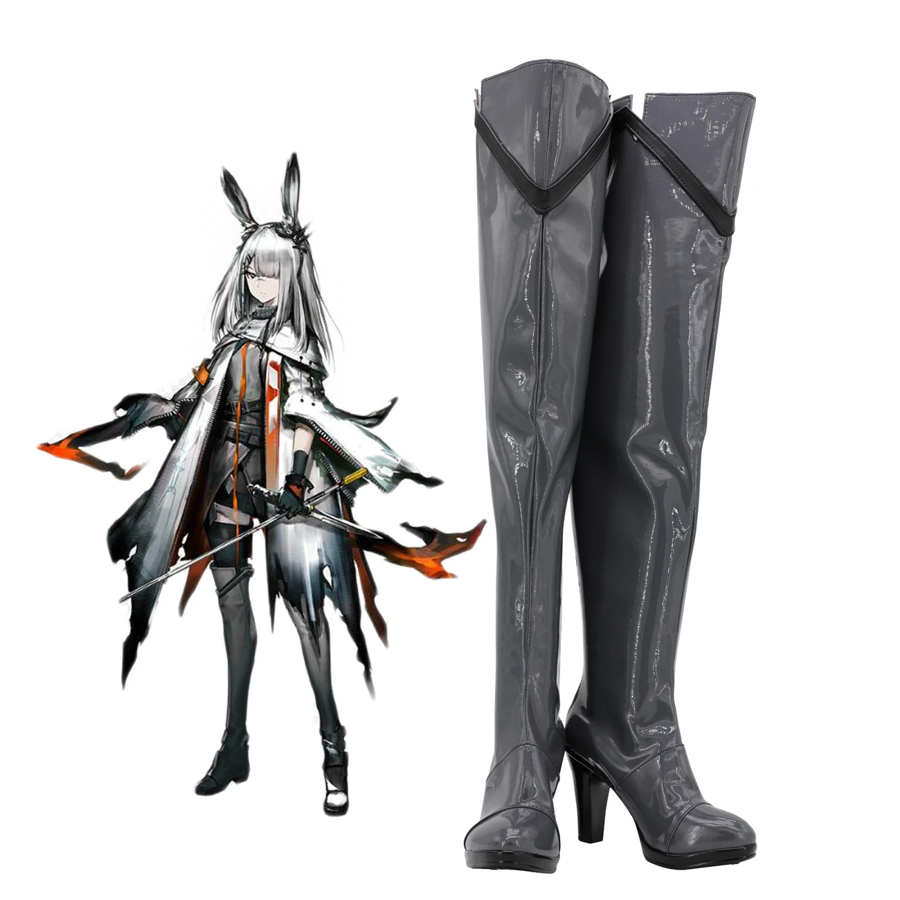 

Arknights Frostnova Cosplay Boots Over Knee Shoes Frostnova Grey High Heel Boots Custom Made