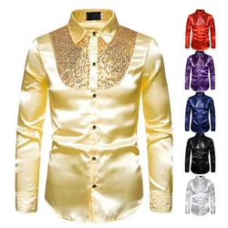 2021 nova camisa masculina de lantejoulas desempenho boate masculino anfitrião cruz fronteira lapela manga longa camisa estilo colarinho