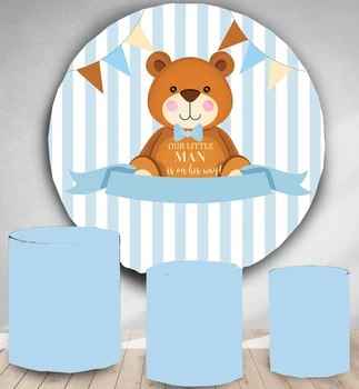 

Round Circle backdrop background little man Cartoon teddy bear birthday party decor baby shower candy dessert table cover YY-103