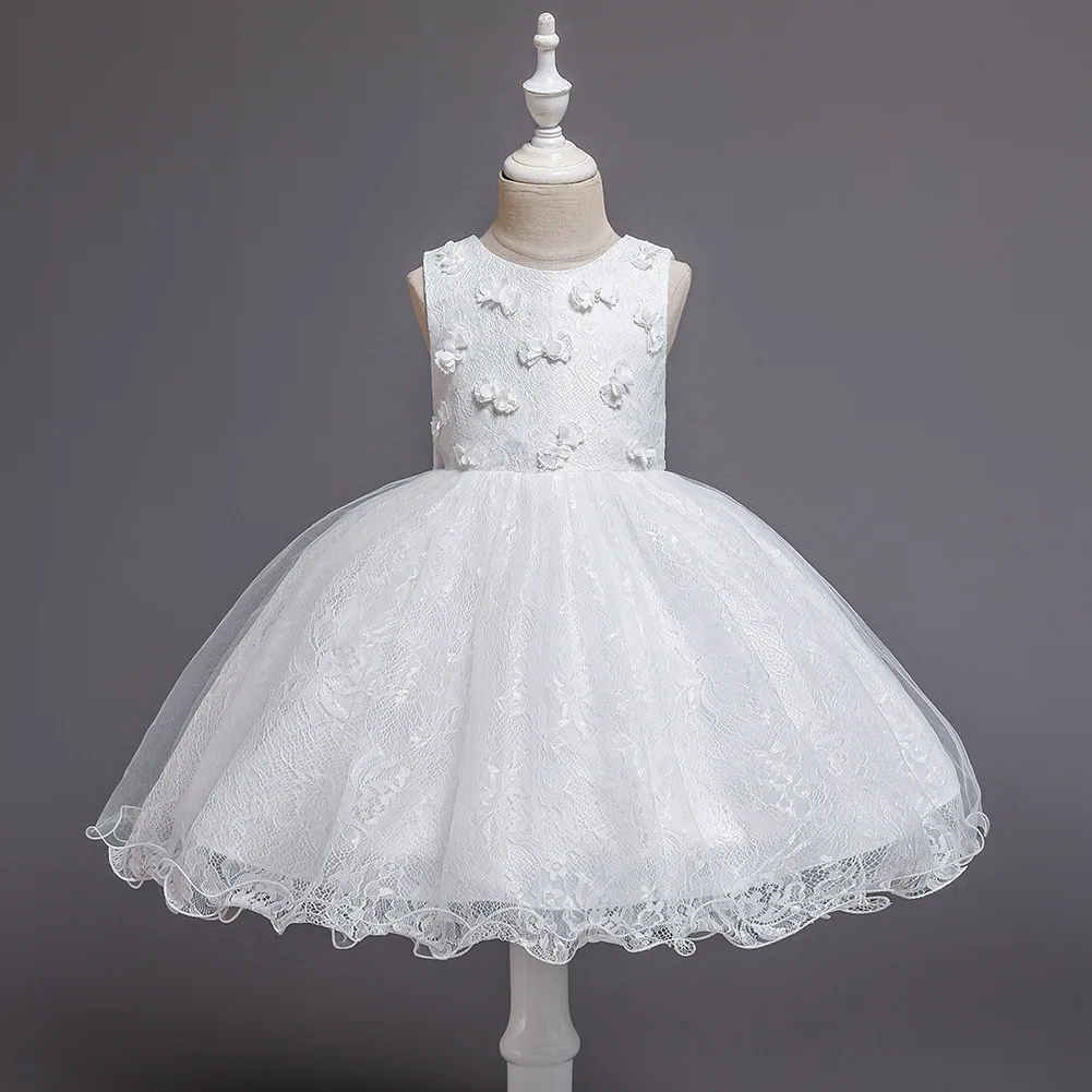 Lace Tulle Hot Pink Red White Wedding Dress for Children Mini Evening Party Ball Gown Little Girl Bridesmaid Kids | Детская одежда и