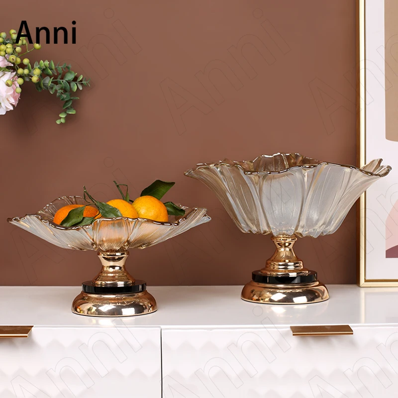 European Vintage Crystal Glass Fruit Tray Creative Beaded Feet Snack Candy Bowl Large Double Layer Dessert Plate Home Decoration 5