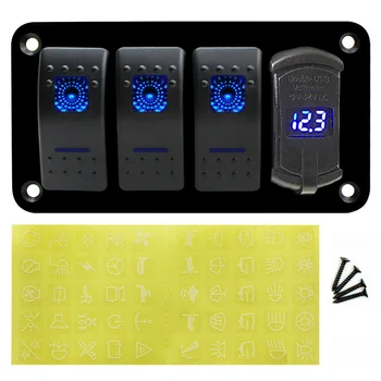 

12V 24V Panel 4 Gang Switch Toggle For Car Boat Truck Blue LED Display