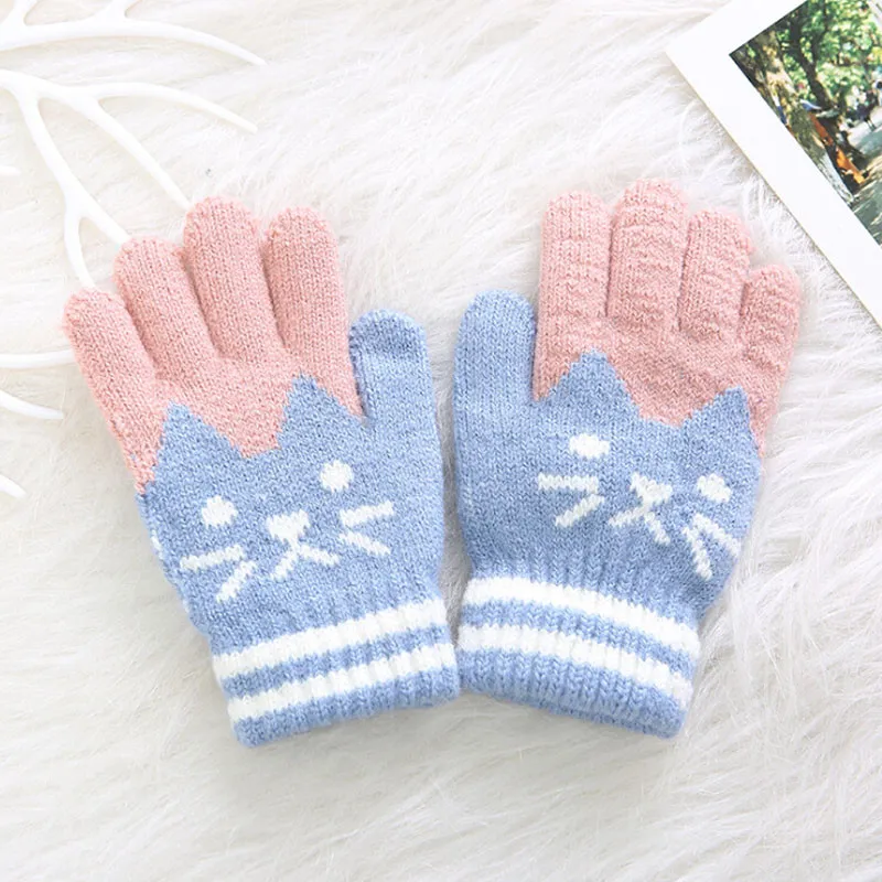 Новые брендовые Детские Зимние теплые толстые перчатки для маленьких мальчиков и девочек, магические перчатки - Цвет: Небесно-голубой