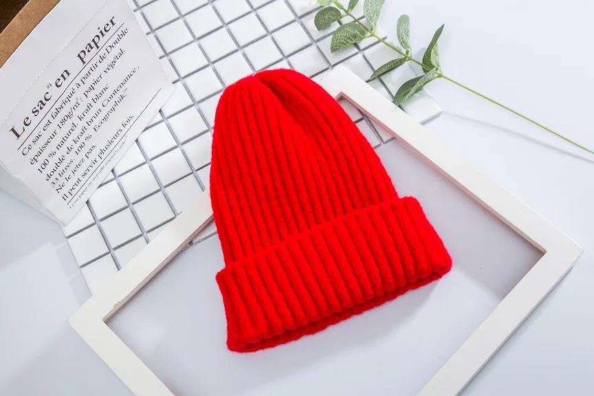 red VISROVER, 9 цветов, простая акриловая шапочка, унисекс, зимние шапки, вязаный бюстгальтер, шапка Skullies Beanies, теплая шапка s, женская шапка - Цвет: red