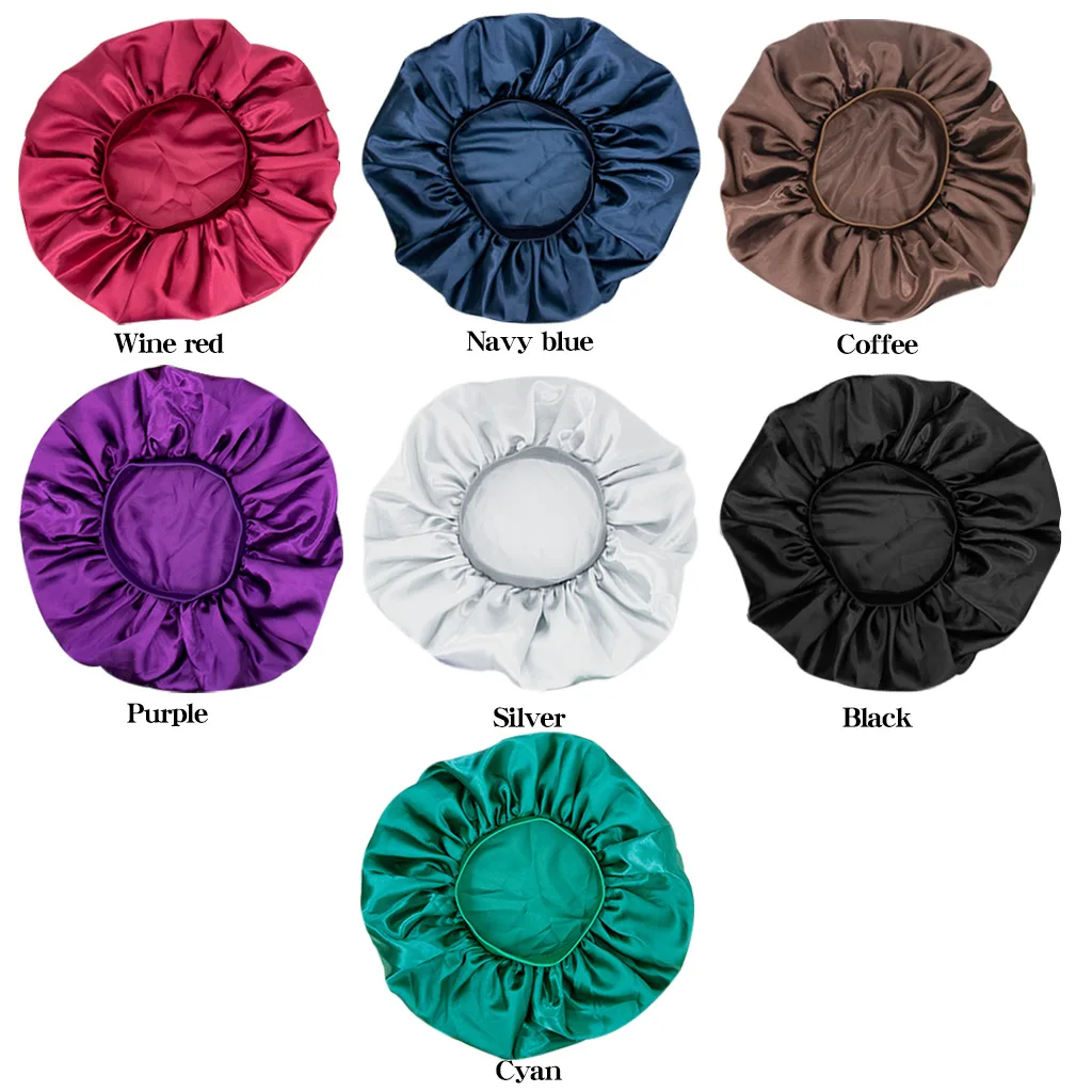 

New Women Hats Caps Extra Large Satin Silk Bonnet Sleep Cap High Quality Solid Color Chemotherapy Caps Premium Elastic Band Hats