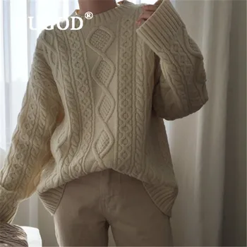 

RUGOD 2019 New winter solid twist sweater pullover for women o neck long sleeve thick knitted pull fashion female casual tops