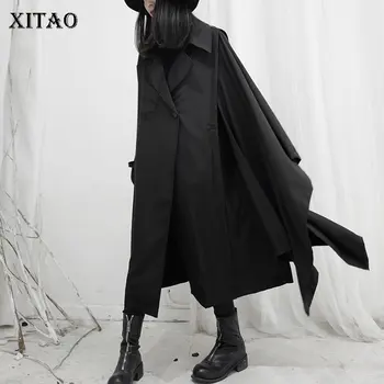 

XITAO Wide Waist Black Trench Women Full Sleeve Minority Small Fresh 2020 Spring Single Button Casual Minority Coat DMY2561
