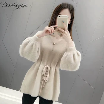 

High Quality 2019 New Autumn Winter Women Elegant Slim Faux Mink Fur Knit Pullovers Sweater Female Fashion Thicken Knitwear Tops
