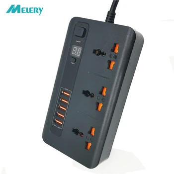 

Multiple Power Strip Surge Protector Universal Timer Outlet Plug Electric Socket with USB 3.4A Charger Adapter 2m Extension Cord