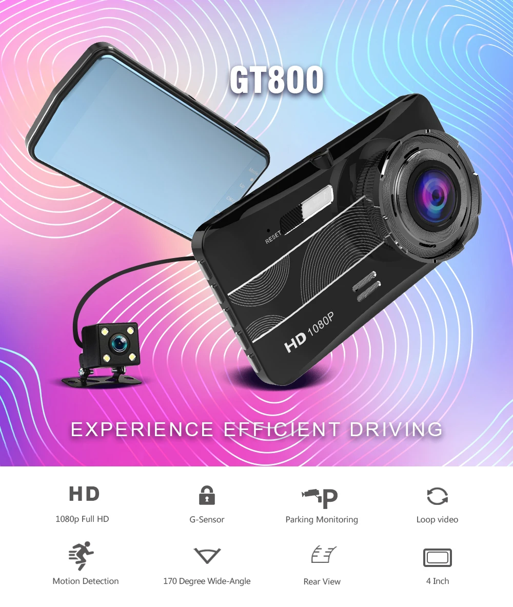 GT800 Dash Cam " Автомобильный видеорегистратор Full HD 1080P с фронтальной камерой с видом сзади два видеорегистратора линза для двойной камеры Автомобильный видеорегистратор стеклянная приборная панель