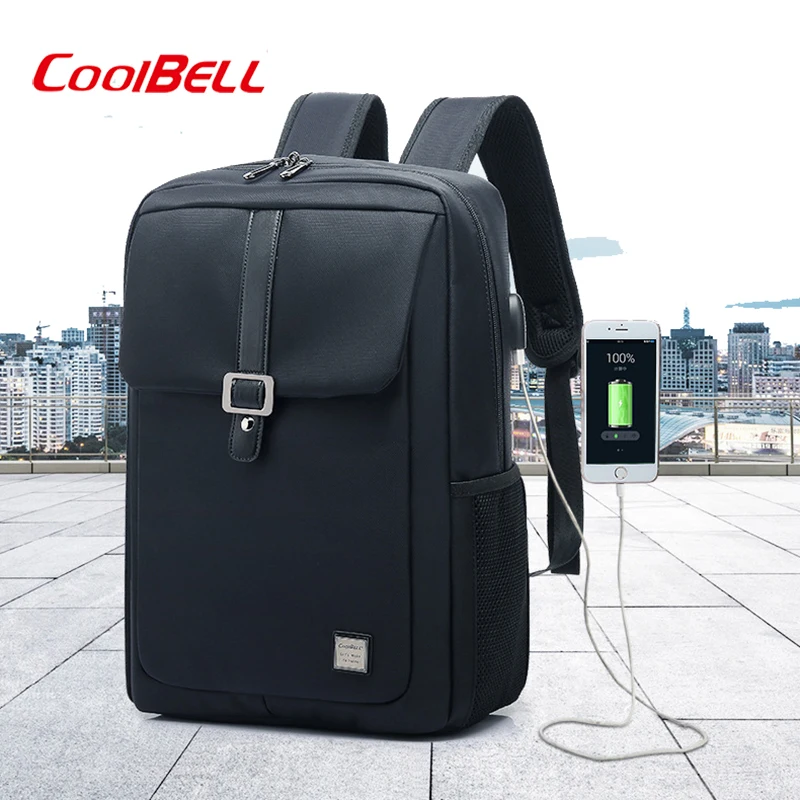 

COOLBELL New Black Backpack School Bag USB Backpacks For 15.6 inch Laptop Notebook Backbag Travel Daypack Men Rucksack mochila