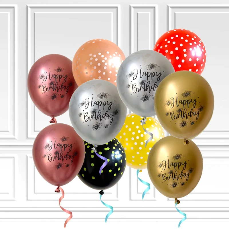 vers Vroegst Thuisland 10pcs 12inch Chrome metallic latex balloons happy birthday printed pattern ballon  helium metal globos birthday party decorations|Ballons & Accessories| -  AliExpress
