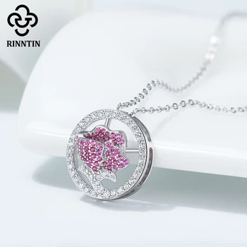 

Rinntin Genuine 925 Sterling Silver Necklaces Rose Flower Design Hollow Out Pendants Purple AAAA Zircon Gilrs Present TSN243