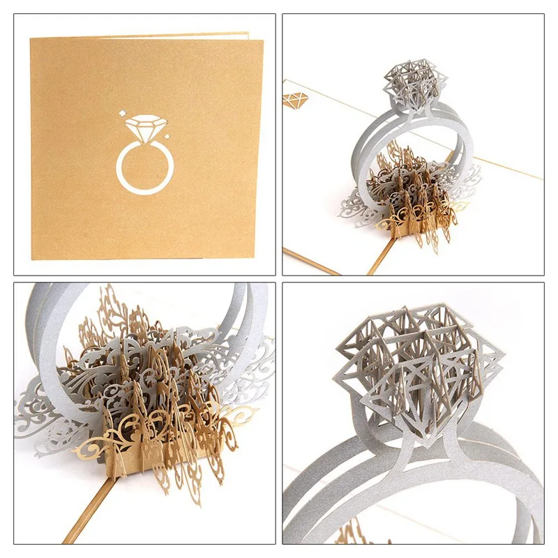  Laser Cut 3D Popup Diamond Ring Cards For Laser Cut Wedding Invitations Valentine's Day Wedding & E - 4000510247522