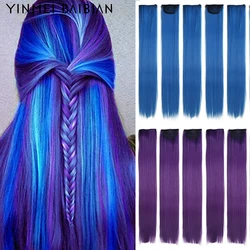 Synthetic Colored Clip-in One Piece Hair Extension 22inch Straight 2 Clips With Net Hairpiece Rainbow Clip In One Piece For Kids